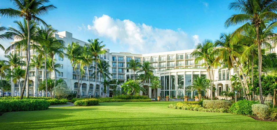 The exterior of Margaritaville Vacation Club by Wyndham - Rio Mar, a tropical and oceanfront timeshare resort.