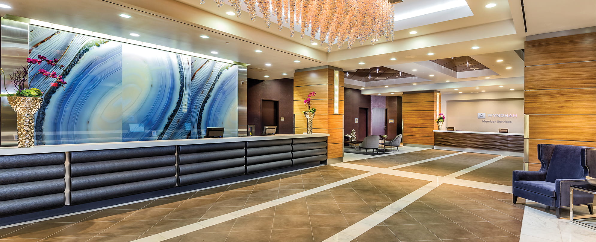 Check-in counter in the lobby of Margaritaville Vacation Club by Wyndham - Desert Blue in Las Vegas, NV.